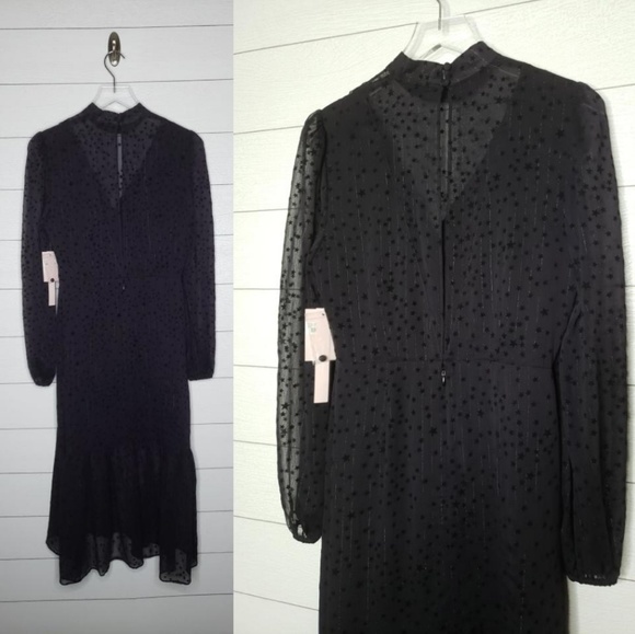 Avec Les Filles Flocked Star Ruffle Dress Navy/Blk - Picture 4 of 8